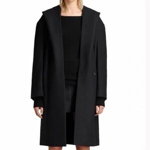 AllSaints Scala Black Belted Coat with hood Size S